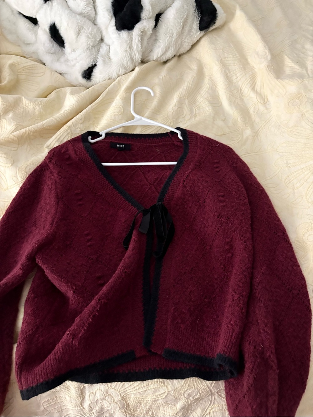 Burgundy V-Neck Tie-Front Women's Sweater